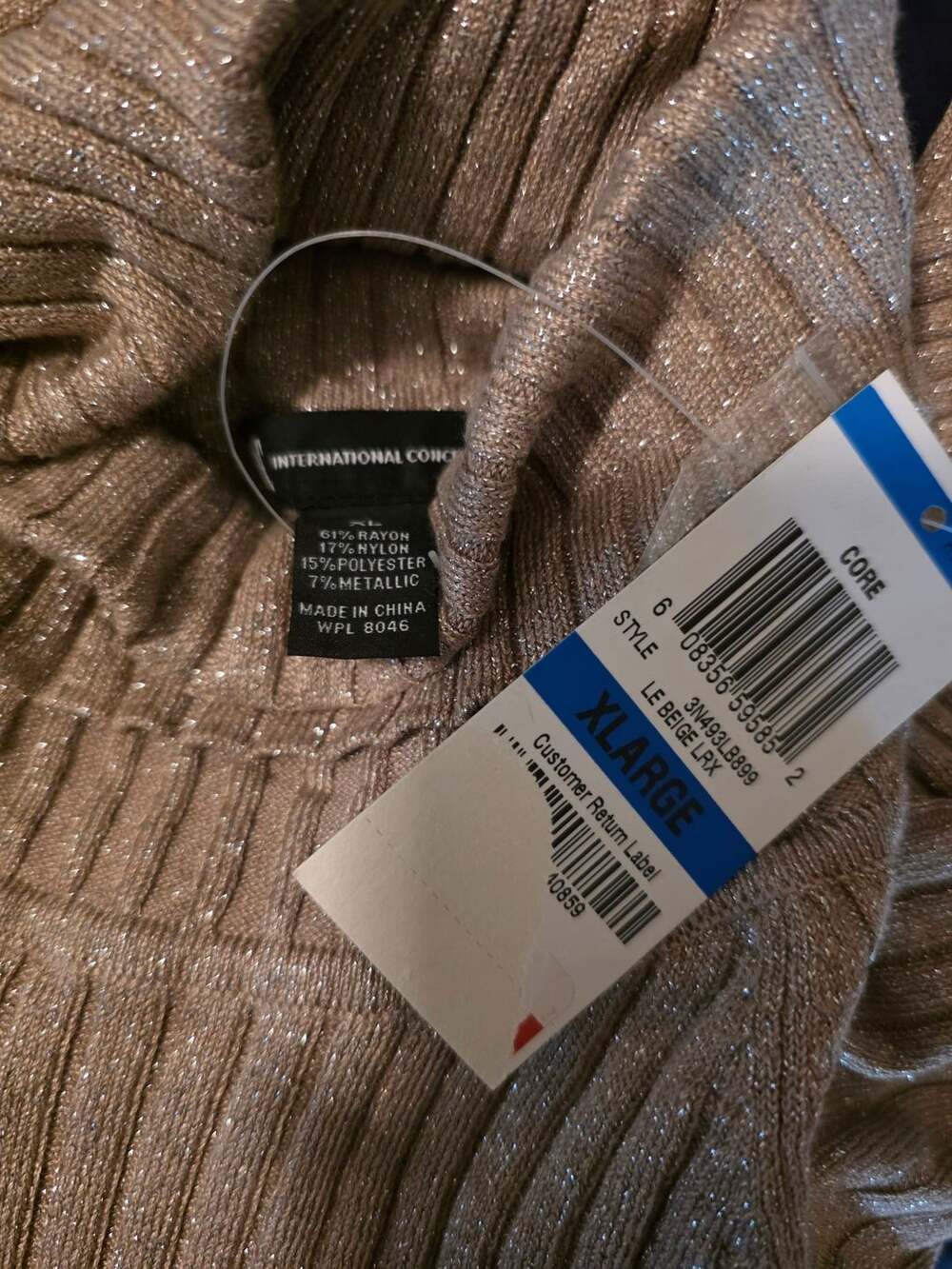 INC International Concepts Women's Gold Metallic Turtleneck Sweater XL - Picture 2 of 3